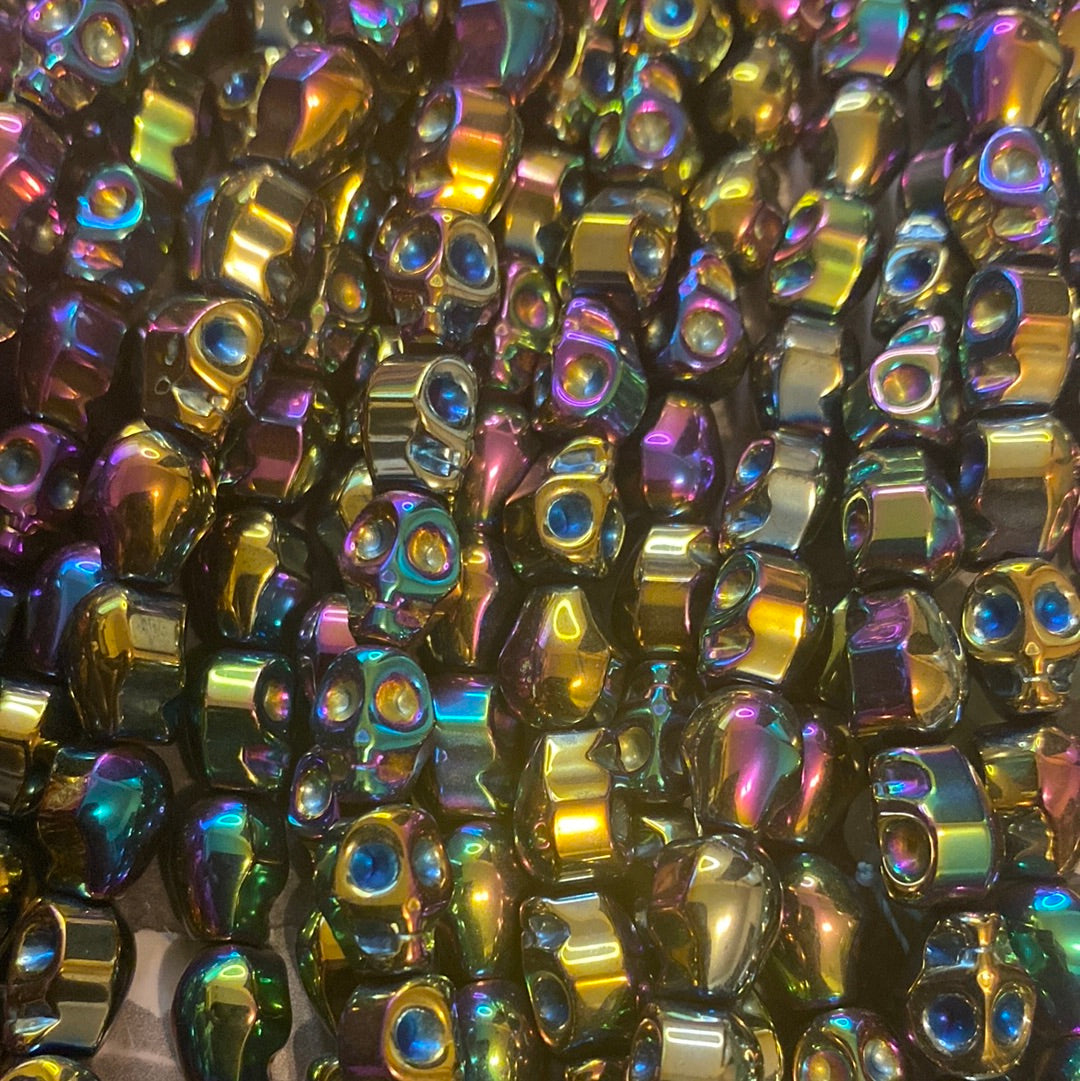 Rainbow hematite skulls