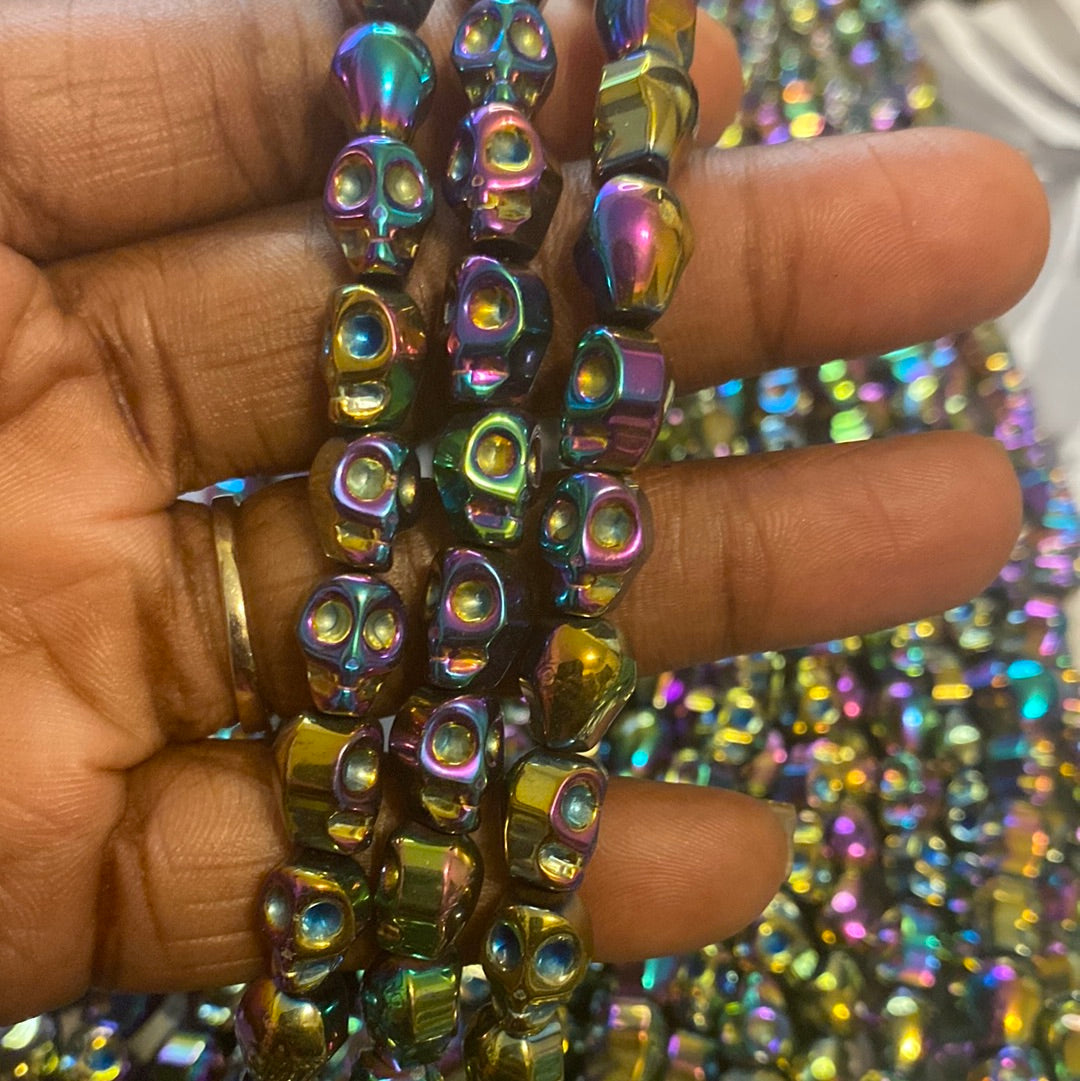 Rainbow hematite skulls
