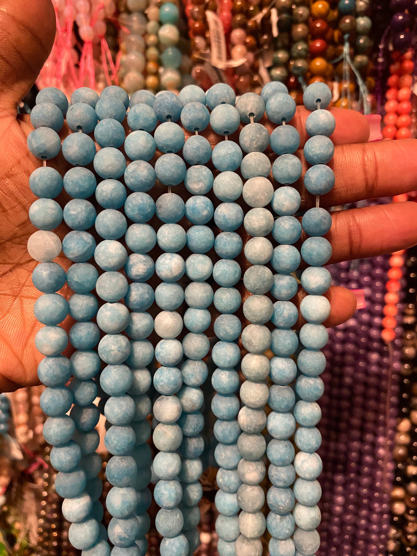 Frosted blue and white jade8mm