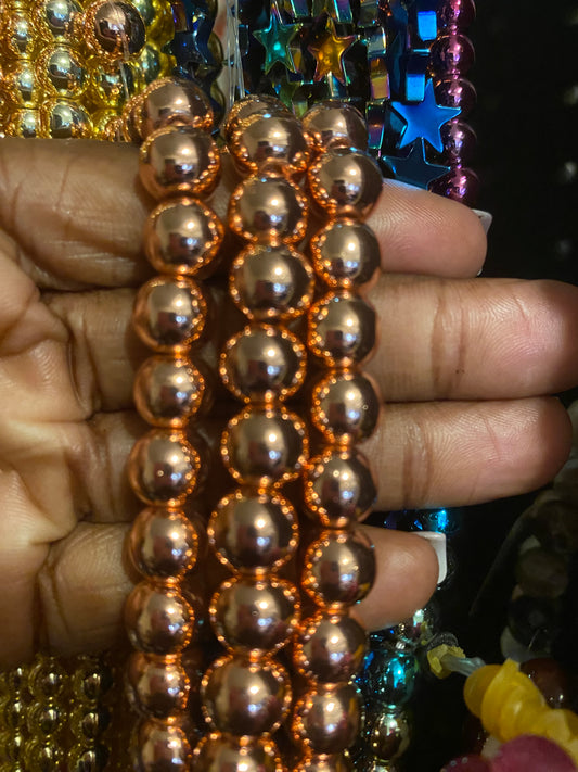 Rose gold hematite, crystal beads