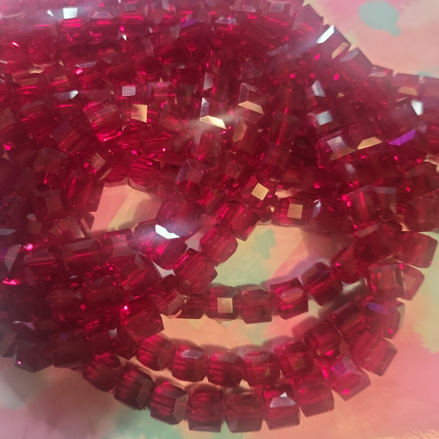 red square glass beads