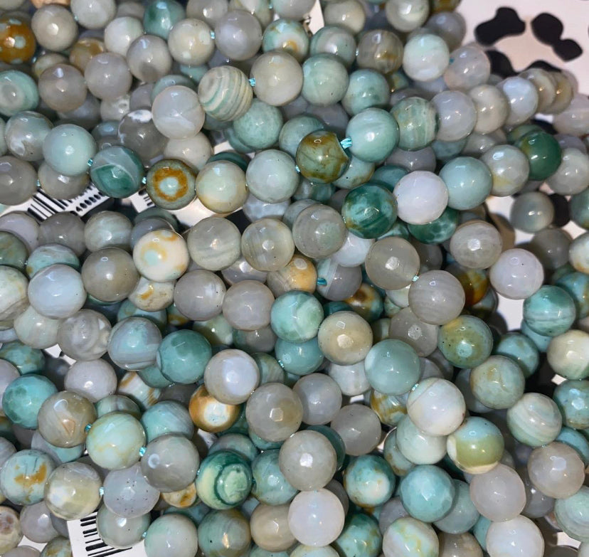 Light green, gray fire, agate, crystal beads