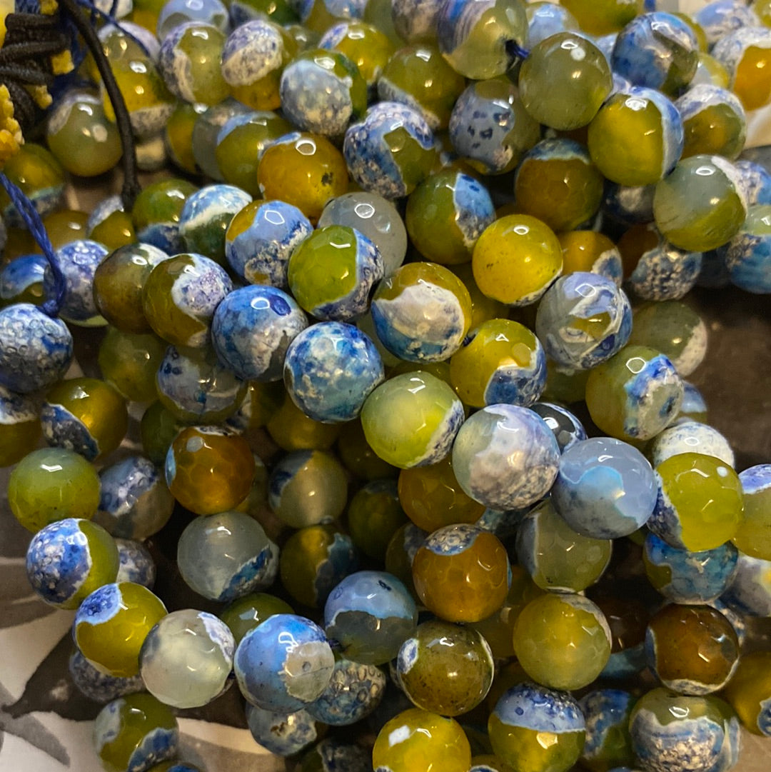 Faceted Blue/green fire agate 10mm