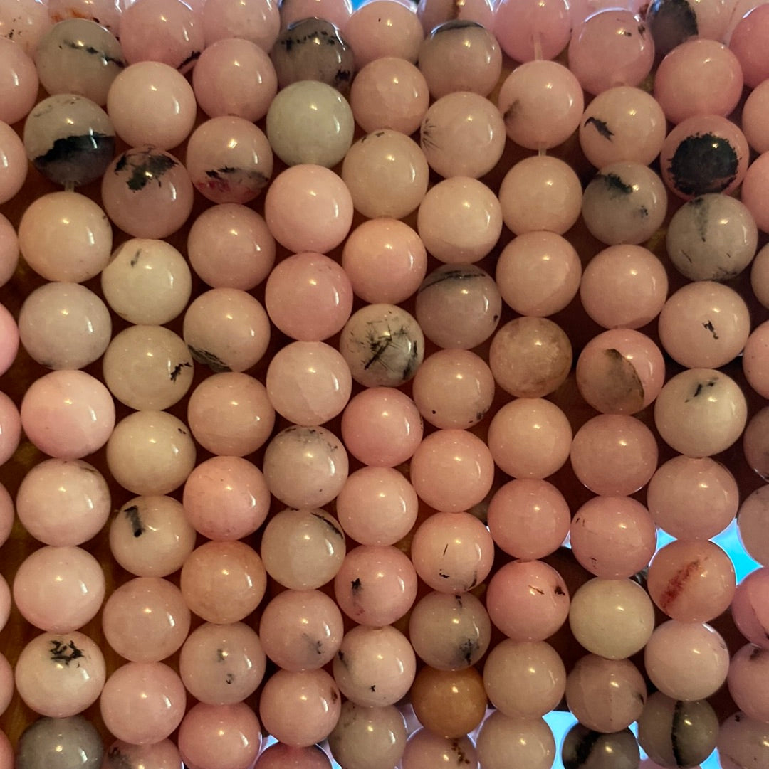 Jade pink black spots beads