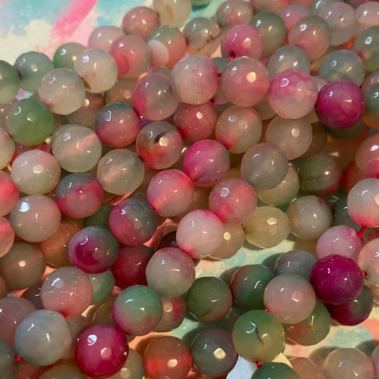 Faceted pink green jade